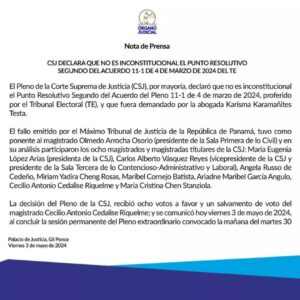 Nota de Prensa Corte Suprema de Justicia