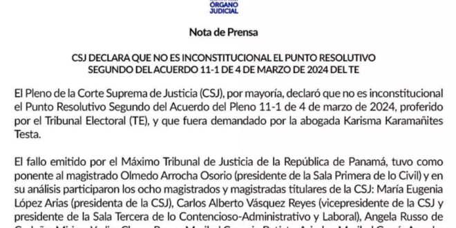 Corte Suprema de Panamá declara no inconstitucional la candidatura de José Raúl Mulino