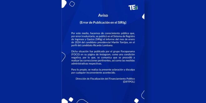 Otro error del Tribunal, ojalá no digan que se equivocaron en el conteo del 5 de Mayo