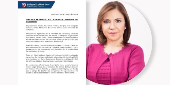 DINOSKA MONTALVO ES DESIGNADA MINISTRA DEGOBIERNO.