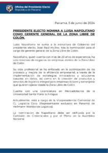 Luisa Napolitano Nominada como Gerente General de la Zona Libre de Colón