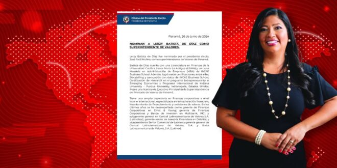 Lerzy Batista de Díaz asumirá como nueva superintendente de Valores de Panamá