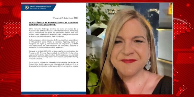 Silvia Fábrega es nominada para el cargo de subdirectora de Ampyme