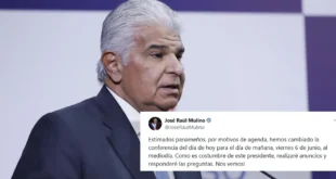 Presidente José Raúl Mulino reprograma conferencia para este viernes 6 de junio al mediodía