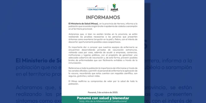 MINSA descarta brote de rubéola y sarampión en Herrera: Autoridades aclaran rumores sobre posibles casos