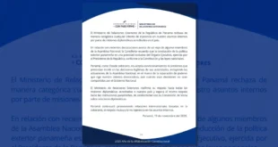 Panamá rechaza injerencias externas y reafirma autoridad exclusiva del Ejecutivo en política exterior