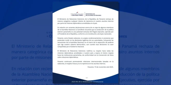 Panamá rechaza injerencias externas y reafirma autoridad exclusiva del Ejecutivo en política exterior