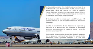Vuelo de Copa Airlines Aterriza de Emergencia en San Andrés Tras Fallo de Motor