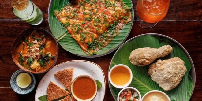 Plato de alta cocina panameña con ingredientes locales frescos