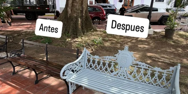 Nuevas bancas coloniales instaladas por la Alcaldía de Panamá en el Casco Antiguo de San Felipe.