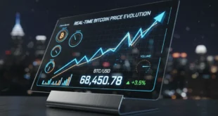 Gráfico financiero digital mostrando la evolución del precio de Bitcoin en tiempo real