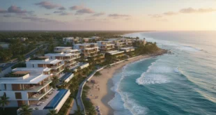 Nuevos complejos turísticos y residenciales frente al mar en El Zonte, El Salvador.