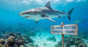 Tiburón azul nadando en aguas panameñas protegidas por MiAMBIENTE