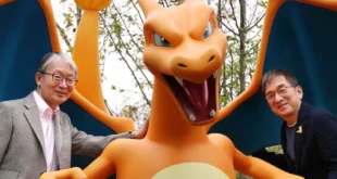 Vista del bosque interactivo en PokéPark Kanto con estatuas de Pokémon a escala real