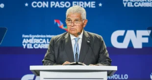 El Presidente José Raúl Mulino durante su discurso sobre la integración de Panamá en el MERCOSUR y el desarrollo regional.