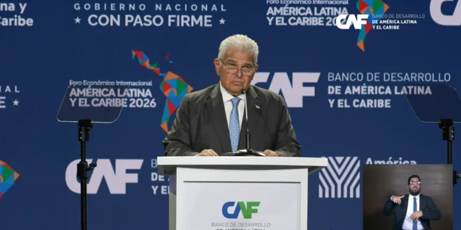 Presidente Mulino durante el Foro Económico Internacional 2026 anunciando la entrada de Panamá al Mercosur