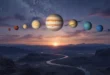 Representación visual de seis planetas alineados en el horizonte durante el crepúsculo de 2026
