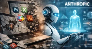 Representación digital de la inteligencia artificial de Anthropic interactuando con una interfaz de computadora