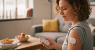 Persona utilizando un monitor continuo de glucosa para el control de la diabetes tipo 1