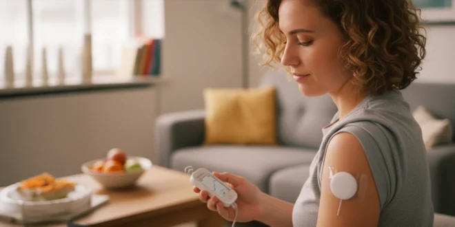 Persona utilizando un monitor continuo de glucosa para el control de la diabetes tipo 1