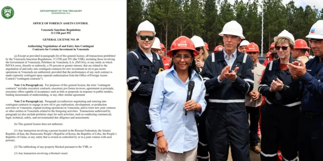 Comunicado de la OFAC y la presidenta encargada de Venezuela, Delcy Rodríguez, junto al secretario de Energía estadounidense, Chris Wright