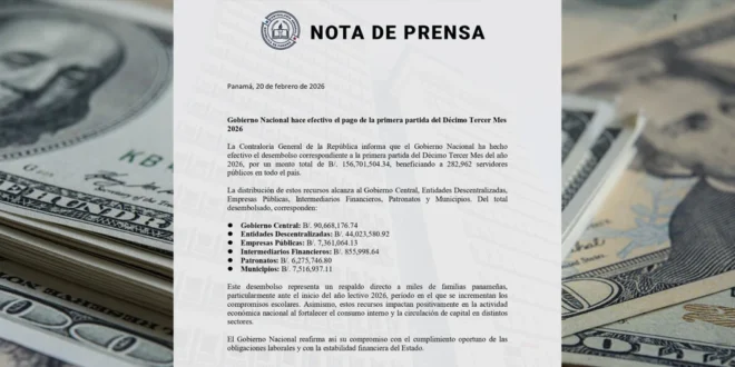 Desembolso de la primera partida del Décimo Tercer Mes 2026 en Panamá