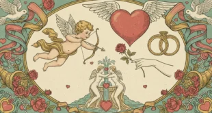 Ilustración vintage de San Valentín y símbolos románticos del 14 de febrero