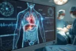 Monitor médico mostrando un software de AI analizando órganos durante una intervención quirúrgica