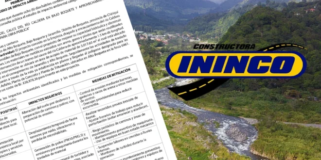 Proyecto de extracción y dragado de ININCO en el Río Caldera