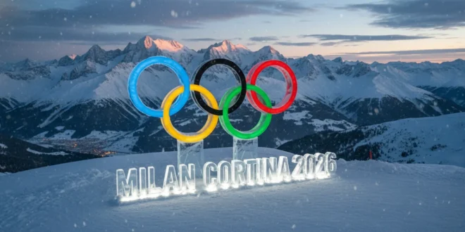 Anillos olímpicos sobre nieve en las montañas de Milán-Cortina 2026