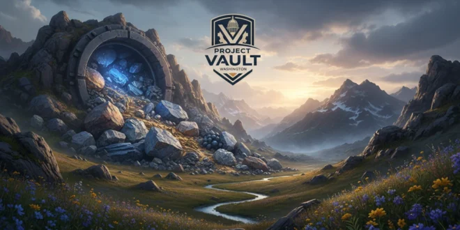 Representación de minerales críticos y el logotipo del Proyecto Vault en Washington