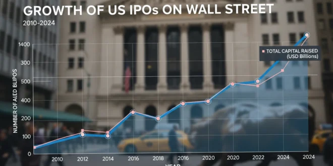 Gráfico financiero mostrando el crecimiento de las US IPO en Wall Street