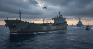 Petrolero de la flota fantasma rusa navegando en aguas internacionales bajo vigilancia naval