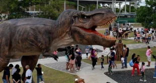 Dinosaurios interactivos en la exposición Tierra Jurásica de Panamá Norte