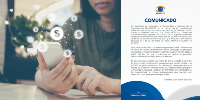 Comunicado de la ACODECO en Panamá regulando servicios de telecomunicaciones