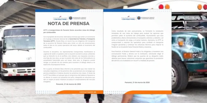 Acuerdo entre ATTT y transportistas de Panamá Oeste por costos de combustible