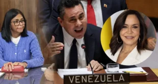 Delcy Rodríguez durante un anuncio oficial de cambios ministeriales en Venezuela