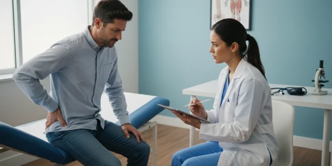 Persona consultando a un médico por síntomas de dolor persistente