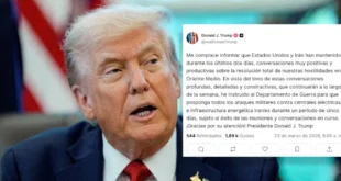 Donald Trump anunciando tregua diplomática con Irán para frenar la crisis energética