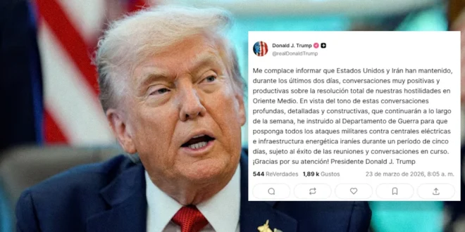 Donald Trump anunciando tregua diplomática con Irán para frenar la crisis energética