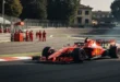 Monoplaza de Ferrari en el circuito de Monza durante pruebas técnicas de motor