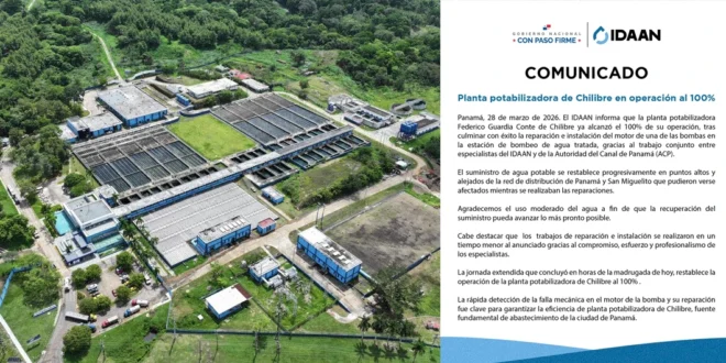 Planta potabilizadora de Chilibre en operación al 100%