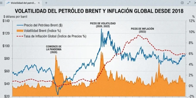 Gráfico de volatilidad de precios del petróleo Brent y tasas de inflación global
