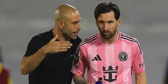 Javier Mascherano y Leo Messi durante un partido del Inter Miami