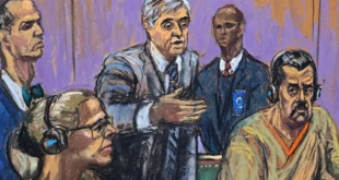 Caricatura de Nicolás Maduro en la corte federal de Nueva York frente al juez Alvin Hellerstein