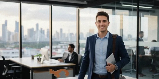 Joven profesional en Panamá iniciando una pasantía remunerada bajo la Ley 513