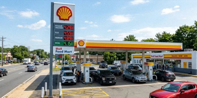 Estación de servicio con precios de gasolina superando los 4 dólares por galón