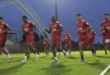 Jugadores de la Selección de Panamá entrenando en el estadio Moses Mabhida de Sudáfrica