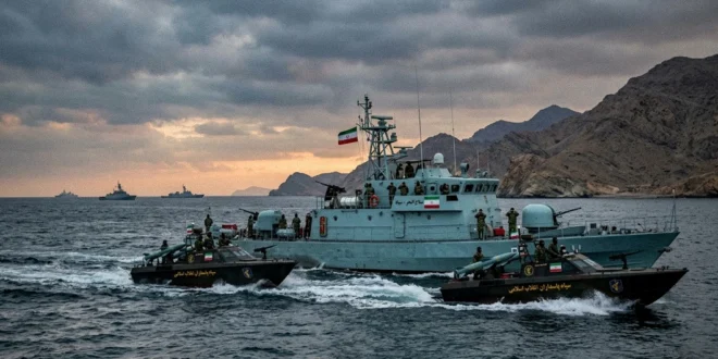 Buques de la Guardia Revolucionaria iraní patrullando el estrecho de Ormuz bajo tensión internacional