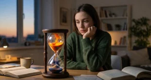 Persona mirando un reloj de arena simbolizando la desregulación de ritmos biológicos en el trastorno bipolar